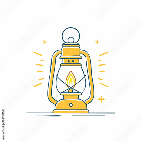 Vintage Lantern with Flame Illustration