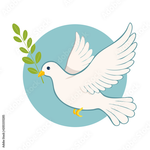 White dove with olive branch, symbol of peace