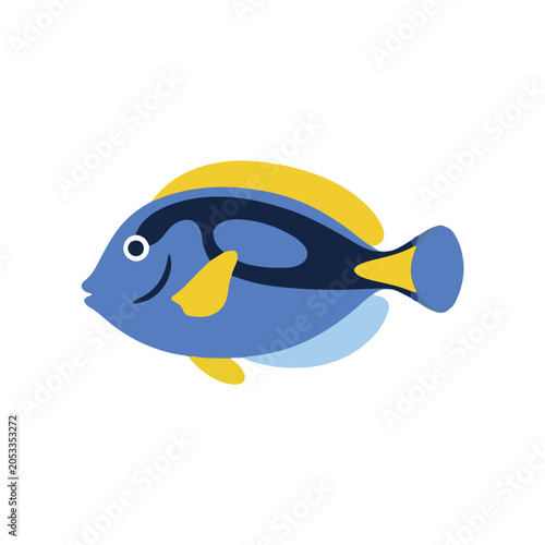 Принти на полотні Cute blue tang fish cartoon character vector illustration