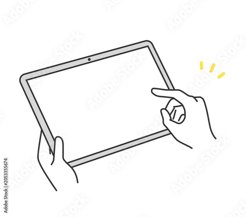 タブレットを指で操作する手元のイラスト素材