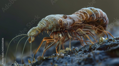 Detailed 3D scientific illustration of ectoparasites that live on the outer surface of human and animal bodies.