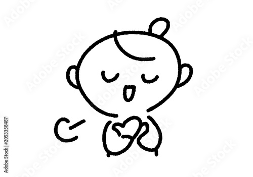 胸に手を当ててホッとする手描きのかわいい女性（一安心・落ち着く・深呼吸）