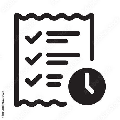 Checklist paper receipt icon with clock for transaction history.