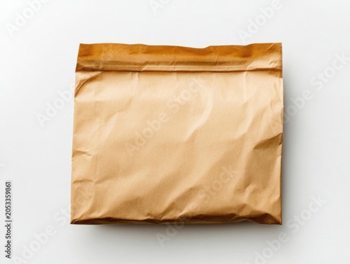 Crumpled Brown Kraft Paper Shipping Bag Flat Lay Mockup