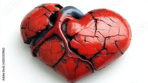 Cracked Glossy Red Anatomical Heart Sculpture