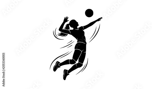 Schilderij op canvas Female Volleyball Player Silhouette Vector in Dynamic Sports Action Pose