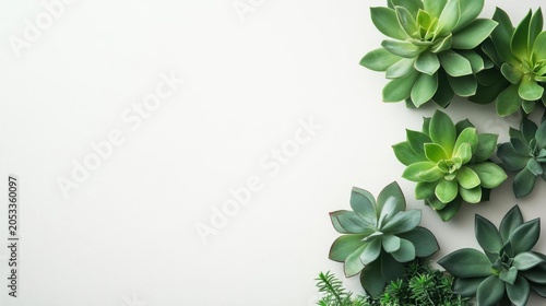 Flat Lay Assorted Green Succulent Plant Arrangement on White Background