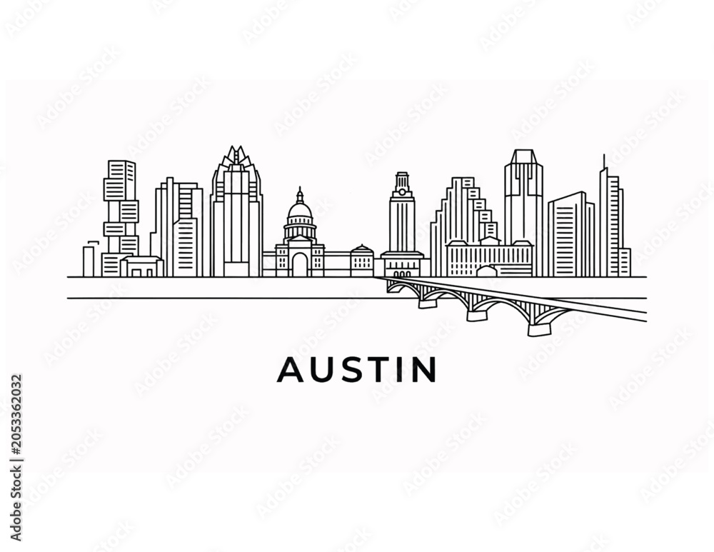 Obraz premium Premium Minimal Line Art Austin Texas Skyline Vector Design
