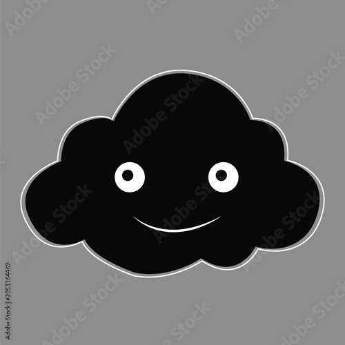 Cute Smiling Black Cloud Vector Illustration - Happy Cartoon Cloud Face on Gray Background