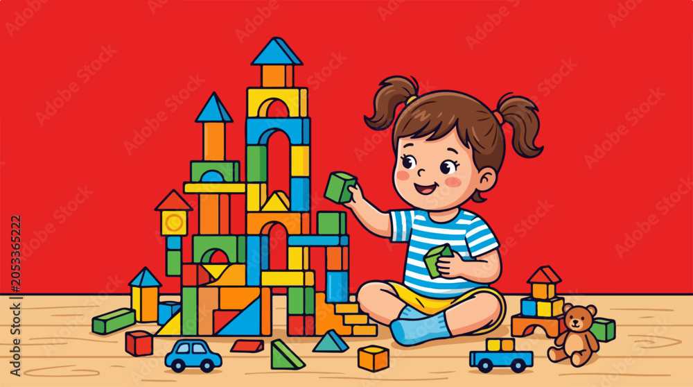 Fototapeta premium Child playing with building blocks