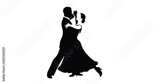 black silhouette of couple dancing waltz