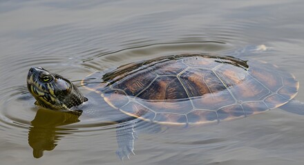 Turtle Floating in Water - Wildlife Nature Shot