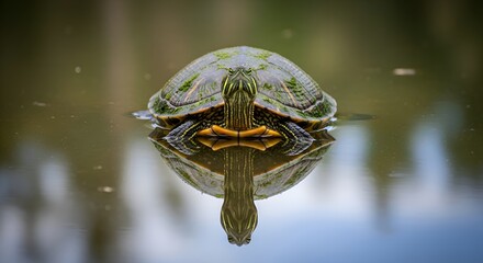 Turtle Floating on Water: Reflection & Wildlife