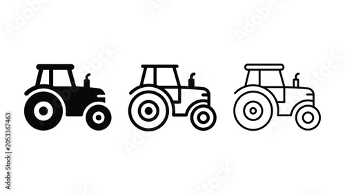 Farm tractor icon silhouette vector outline and line art