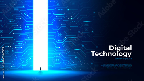 Fotografie Digital giant glowing gateway concept