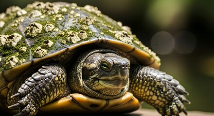 Smiling Turtle with Barnacles: Detailed View of Reptile in Habitat