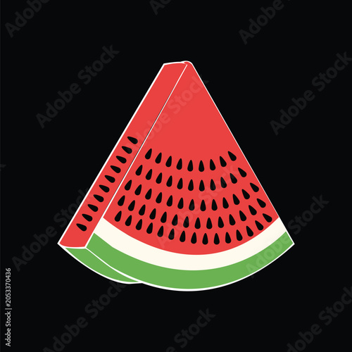Fresh Watermelon Slice Vector Illustration on Black Background - Cartoon Summer Fruit Clipar