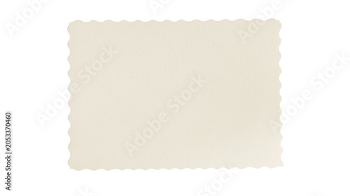 Obraz na plátně Creamy beige scalloped edge paper rectangle, isolated on transparent background