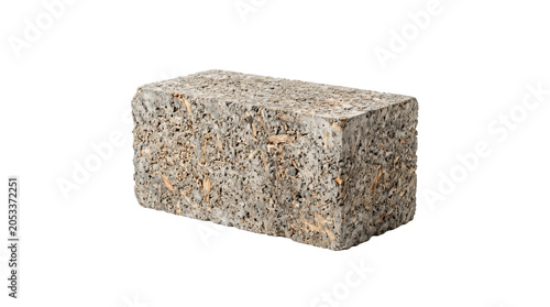 Sustainable eco recycled concrete and mycelium building material block for modern minimalist architecture and construction, innovation closeup still life with copy space, white isolated on transparent