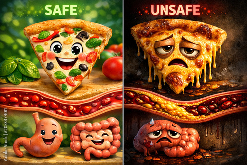 Safe vs. Unsafe Pizza: A Fun Food Illustration