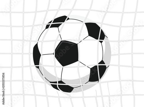 Simple flat vector graphic close up of a soccer ball expanding inside the goal net
