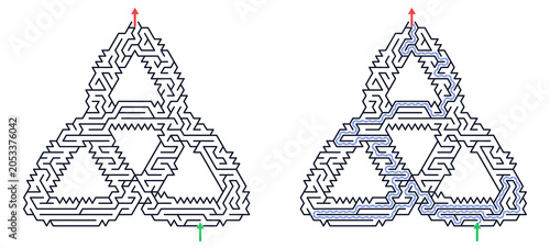 Celtic knot maze puzzle with highlighted solution path