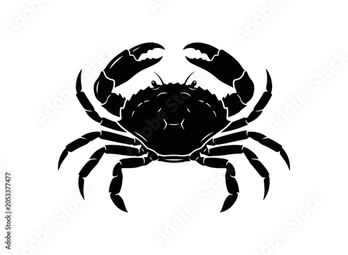 Black Silhouette of a Crab with Claws Raised.