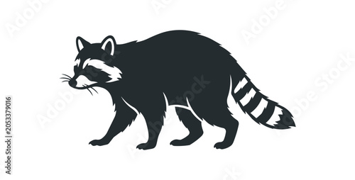 Silhouette of a Raccoon Walking with Striped Tail.