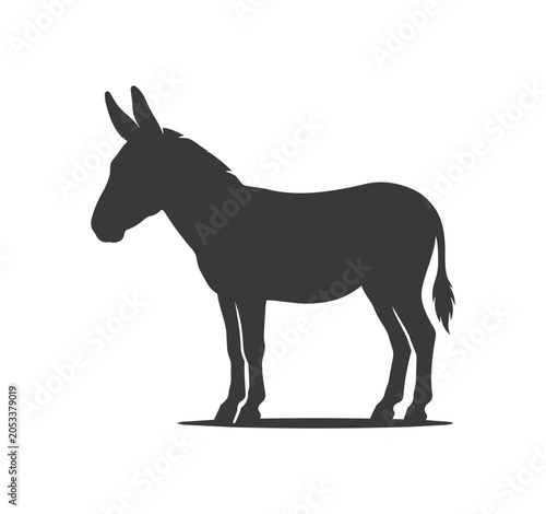Silhouette of a Donkey Standing Still on a White Background.