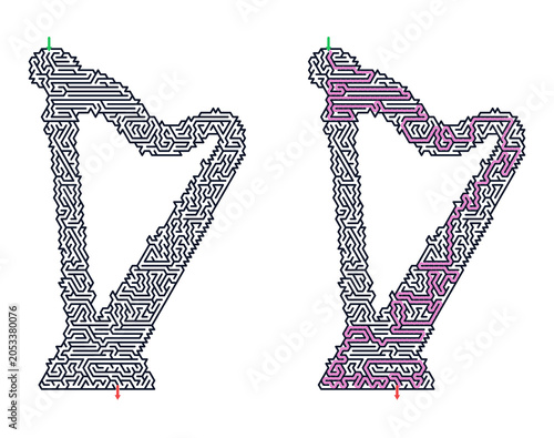 Goblet labyrinth puzzle with highlighted solution route For Workbook