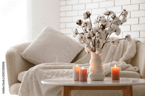 Cozy home interior with cot...