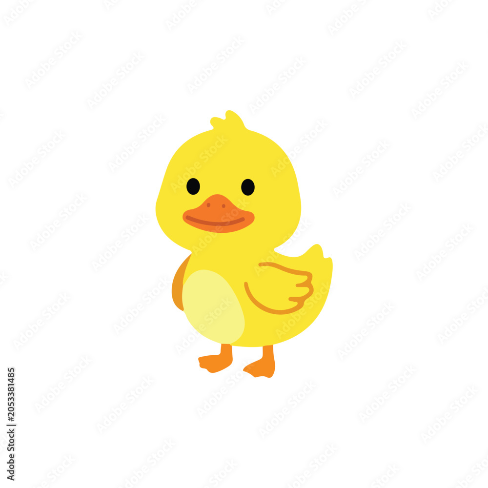 Fototapeta premium Cute Yellow Duckling Looking Back Side View Vector Illustration