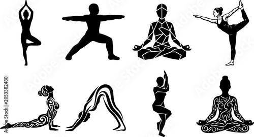 Canvas Print Vector silhouettes of business professionals collaborating in office settings in