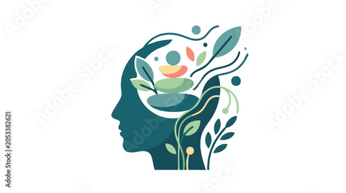 Foto Conceptual illustration of a human head filled with nature, symbolizing mental w