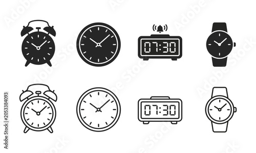 фотографія Collection of graphic icons representing different types of timekeeping devices,