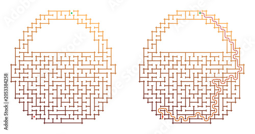 Basket maze printable for children with solution on a transparent background, suitable for educational websites, books and board games