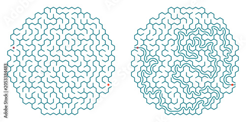 Printable circular maze with answers for education on a transparent background, perfect for websites, children books and magazines