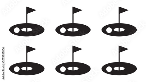 Golf hole flag minimalist silhouette vector icon set for sports tournament application