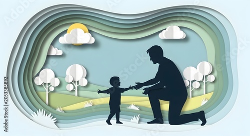 Father and Child Playing Outdoors in a Scenic Park Setting