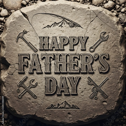 Father's Day engraved stone plaque with tools and nature setting