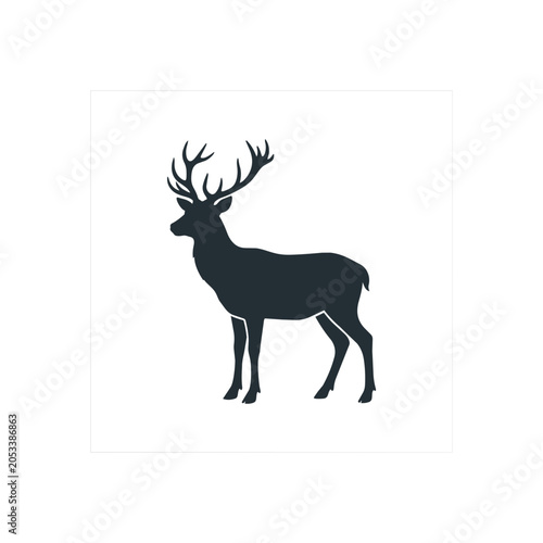 Majestic Stag Silhouette Standing Proudly Against White Background.