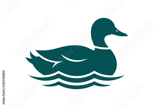 Stylized Teal Duck Floating on Water Illustration.