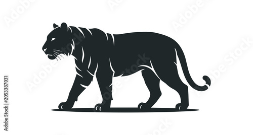 Silhouette of a majestic black panther walking with power.