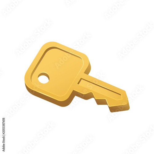 Golden Key with Rectangular Head and Notched Blade Illustration