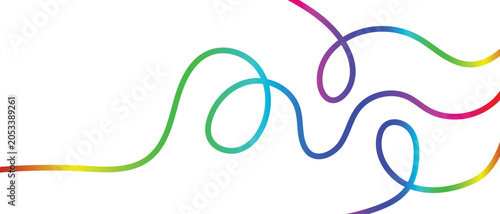 Vibrant rainbow gradient wavy lines curving and looping against a clean white background. Perfect for abstract modern design concepts.