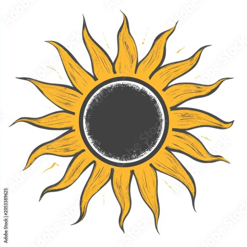 Boho Wavy Sun Eclipse Hand Drawn Celestial Artwork