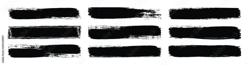 Fototapeta premium Set of paint brush stroke, ink splash and grungy decoration elements. freehand grunge brush.black watercolor splatter, grunge paint brush stroke,texture,grungy lines, frames,artistic design elements.