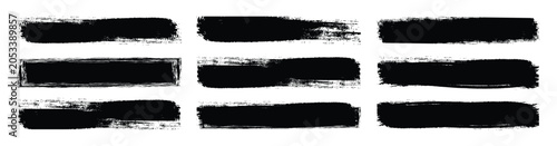 Fotografie Set of paint brush stroke, ink splash and grungy decoration elements