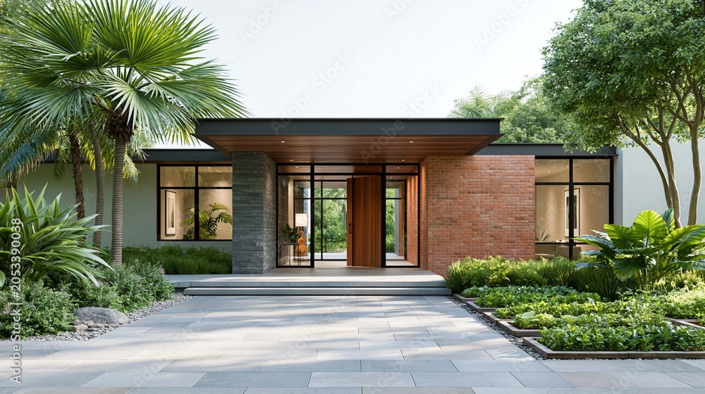 Fototapeta premium tropical sustainable house surrounded by lush greenery and productive organic vegetable plots