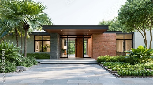 tropical sustainable house surrounded by lush greenery and productive organic vegetable plots
